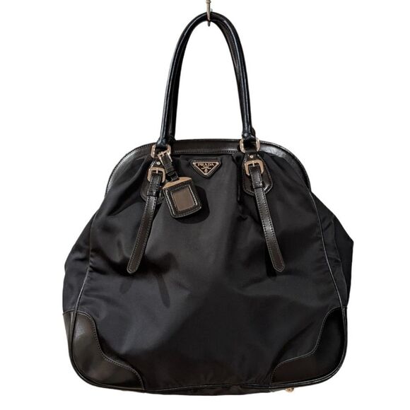 PRADA Black Triangle Enamel Logo Seal Black Tessuto nylon Shoulder Bag Authentic - Picture 1 of 12